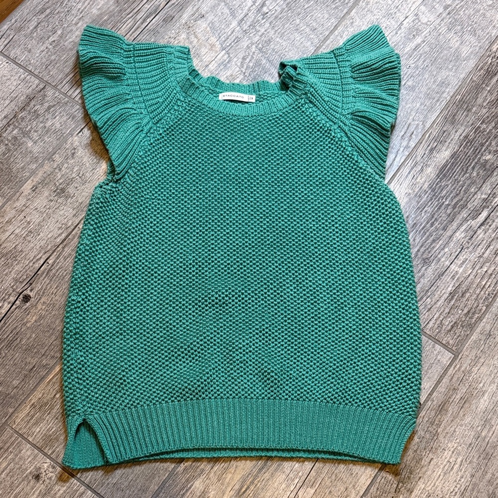 Staccato Ruffle Sleeve Emerald Knit Top